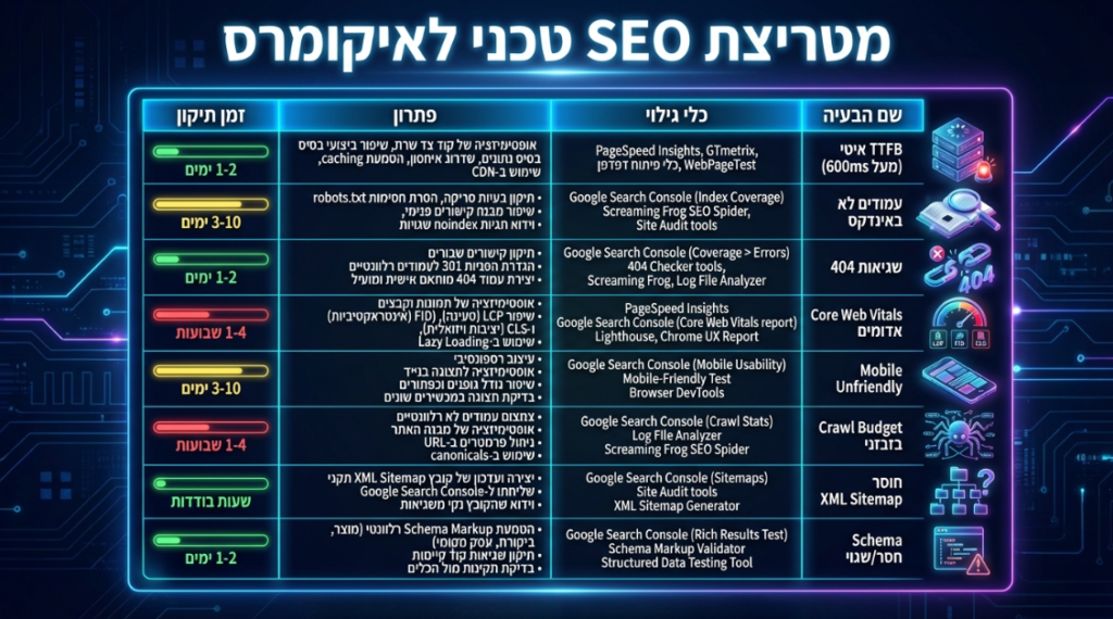 פרמטרים טכניים בקידום אתרי אי קומרס